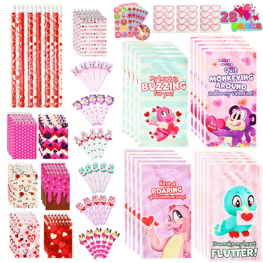 JOYIN 28-Pack Valentines Day Stationery Gifts for Kids | Party Favors & Classroom Prizes