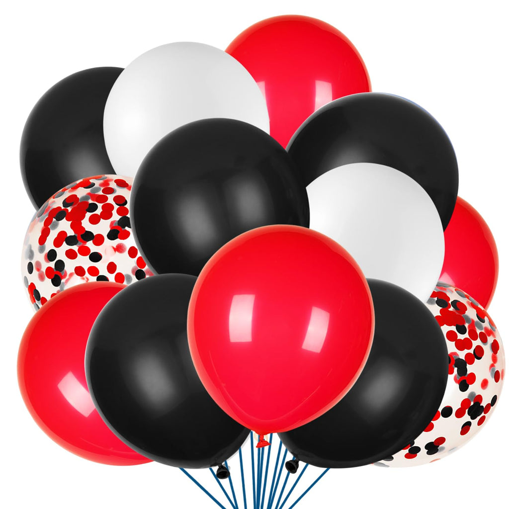 JOYYPOP 80Pcs Red Black White Balloons with Confetti – Graduation, Poker Card, Casino & Race Car Party Decorations