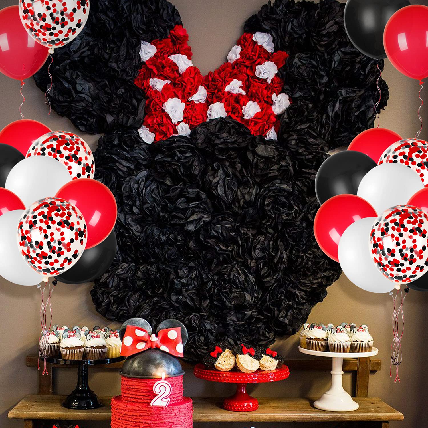 JOYYPOP 80Pcs Red Black White Balloons with Confetti – Graduation, Poker Card, Casino & Race Car Party Decorations