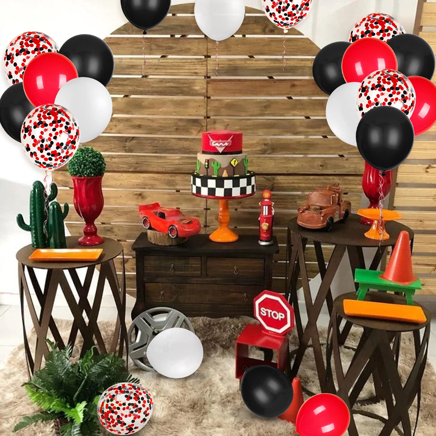 JOYYPOP 80Pcs Red Black White Balloons with Confetti – Graduation, Poker Card, Casino & Race Car Party Decorations