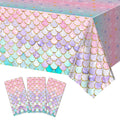 JQSSHXB Mermaid Tablecloths 3 Pack – Disposable, Fish-Scale Ocean Party Covers