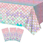 JQSSHXB Mermaid Tablecloths 3 Pack – Disposable, Fish-Scale Ocean Party Covers