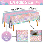 JQSSHXB Mermaid Tablecloths 3 Pack – Disposable, Fish-Scale Ocean Party Covers
