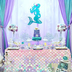 JQSSHXB Mermaid Tablecloths 3 Pack – Disposable, Fish-Scale Ocean Party Covers