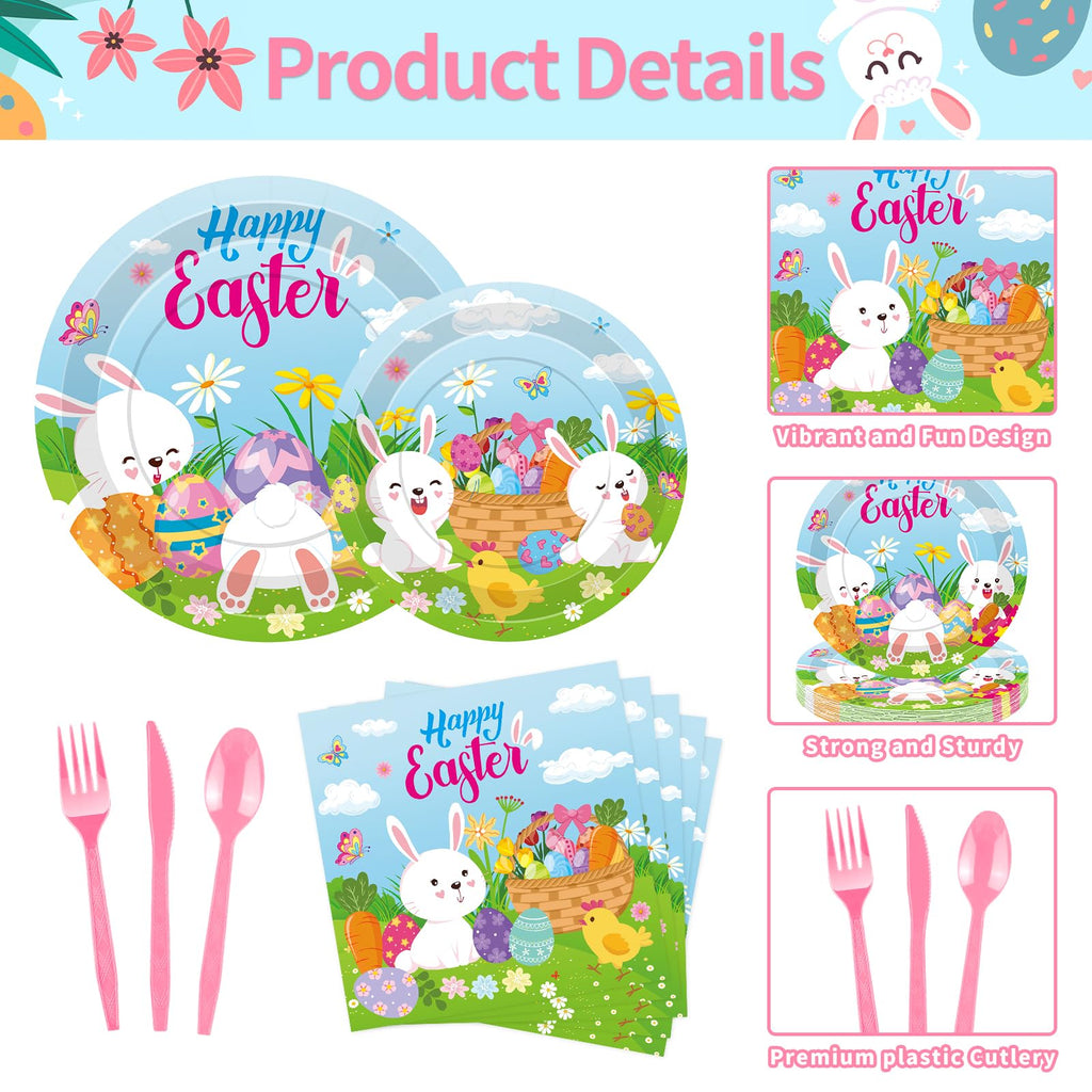 Jremreo 175 Pcs Easter Day Tableware Set – Serves 25 Guests | Plates, Cups & Utensils