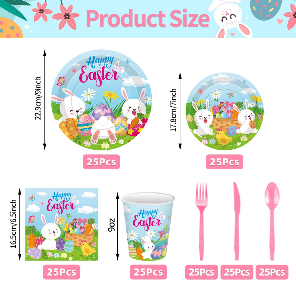 Jremreo 175 Pcs Easter Day Tableware Set – Serves 25 Guests | Plates, Cups & Utensils