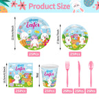 Jremreo 175 Pcs Easter Day Tableware Set – Serves 25 Guests | Plates, Cups & Utensils