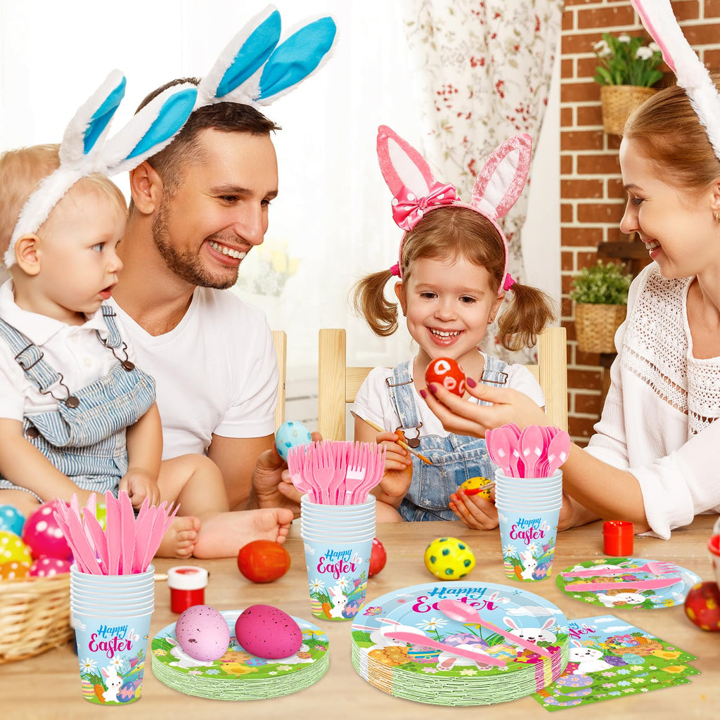 Jremreo 175 Pcs Easter Day Tableware Set – Serves 25 Guests | Plates, Cups & Utensils