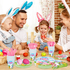 Jremreo 175 Pcs Easter Day Tableware Set – Serves 25 Guests | Plates, Cups & Utensils