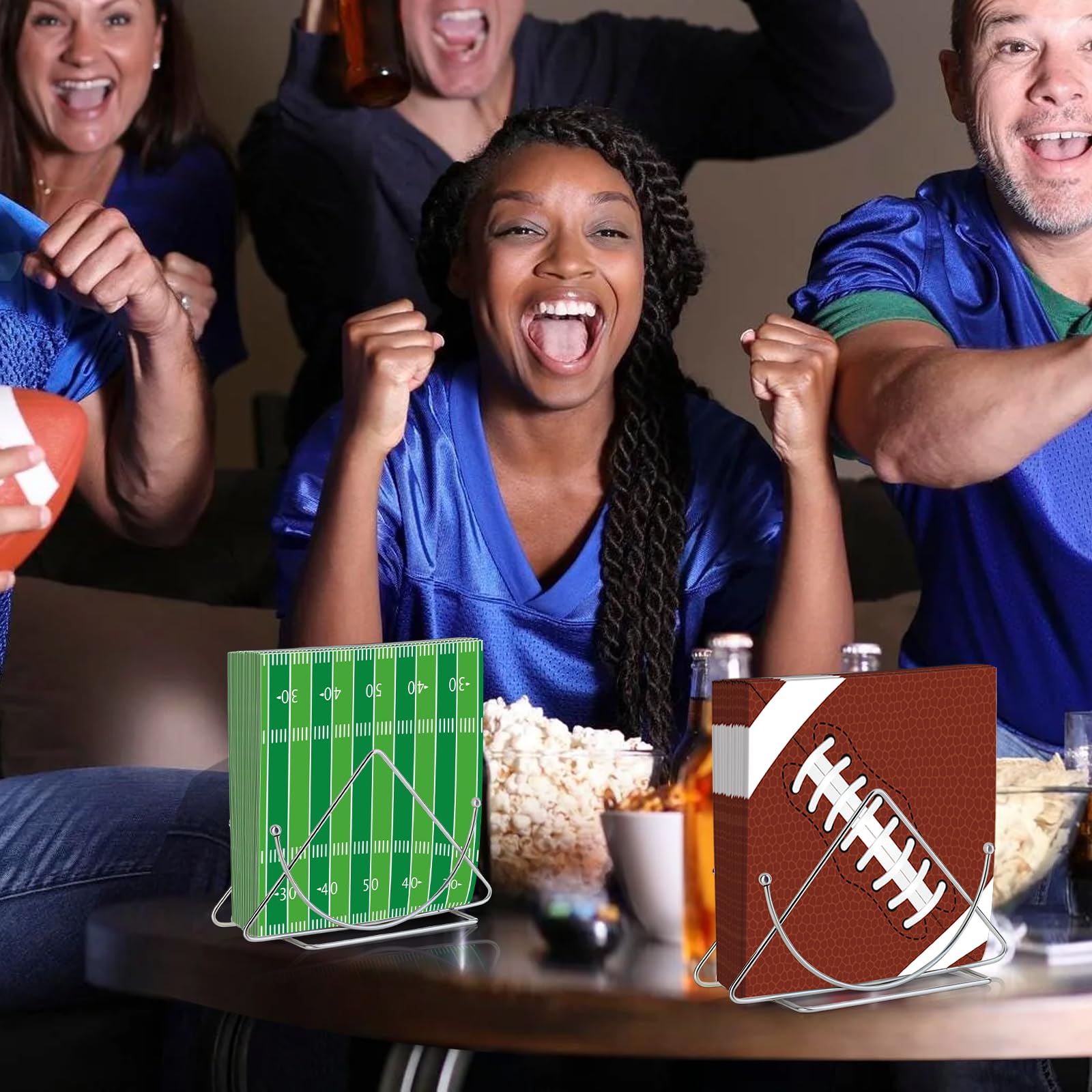 Jremreo Pack of 50 Football Napkins – Brown Football & Green Field Designs, 13x13 Inches