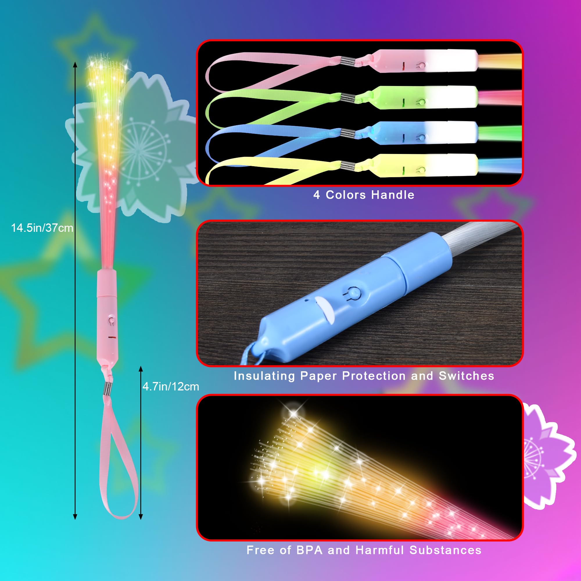JSronms 24 Pcs Fiber Optic Wands – Glow LED Party Favors for Weddings & Events