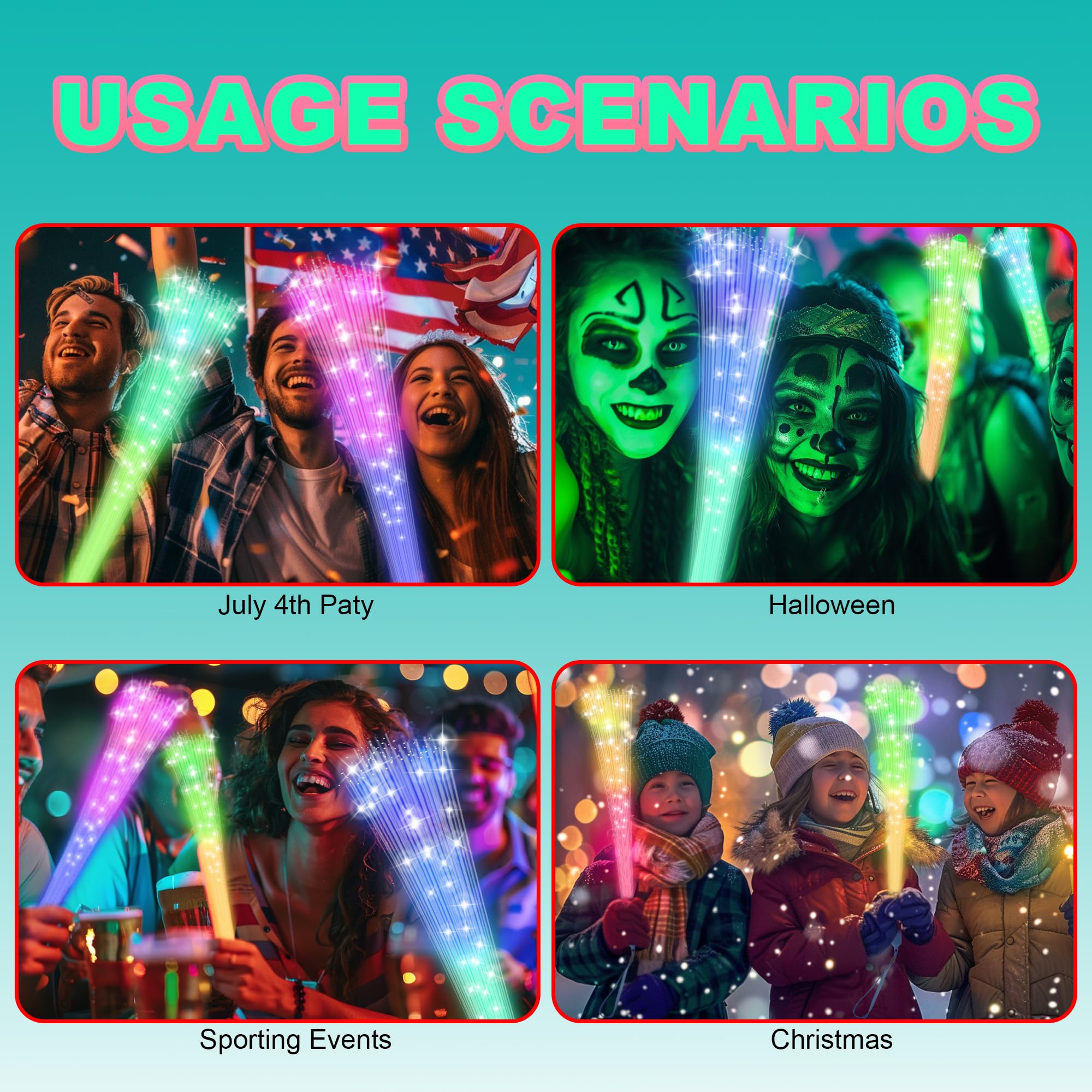 JSronms 24 Pcs Fiber Optic Wands – Glow LED Party Favors for Weddings & Events