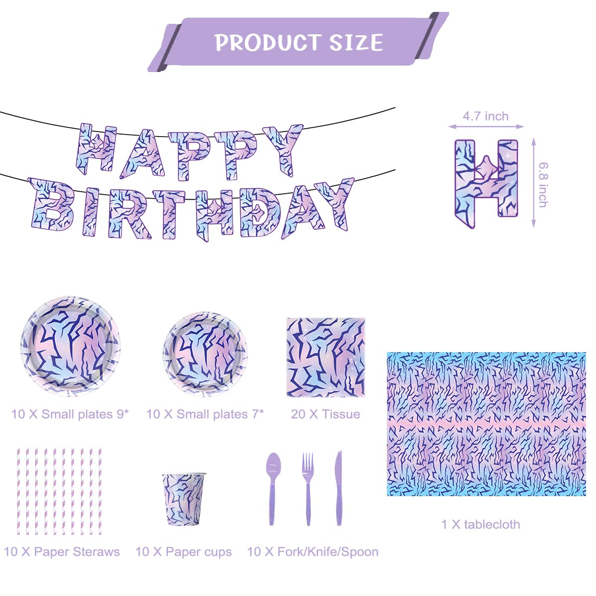 JU XIN 104pcs Purple Demon Birthday Tableware Set – Banner, Plates & Utensils for Hunters Movie Theme