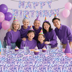 JU XIN 104pcs Purple Demon Birthday Tableware Set – Banner, Plates & Utensils for Hunters Movie Theme