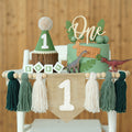JUIIZAY First Birthday Banner Set – Green High Chair Banner, Crown Cake Topper, 1st Birthday Decor
