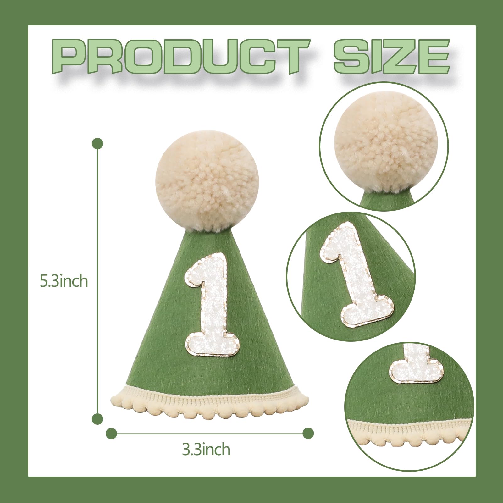 JUIIZAY First Birthday Banner Set – Green High Chair Banner, Crown Cake Topper, 1st Birthday Decor