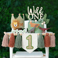 JUIIZAY Wild One 1st Highchair Banner – Bead Tassel Garland & Lion Crown Hat