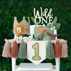 JUIIZAY Wild One 1st Highchair Banner – Bead Tassel Garland & Lion Crown Hat