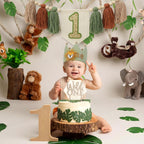 JUIIZAY Wild One 1st Highchair Banner – Bead Tassel Garland & Lion Crown Hat