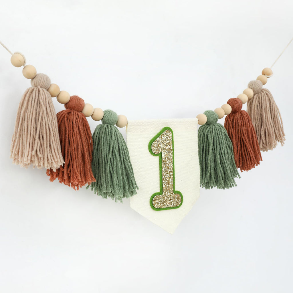 JUIIZAY Wild One 1st Highchair Banner – Bead Tassel Garland & Lion Crown Hat