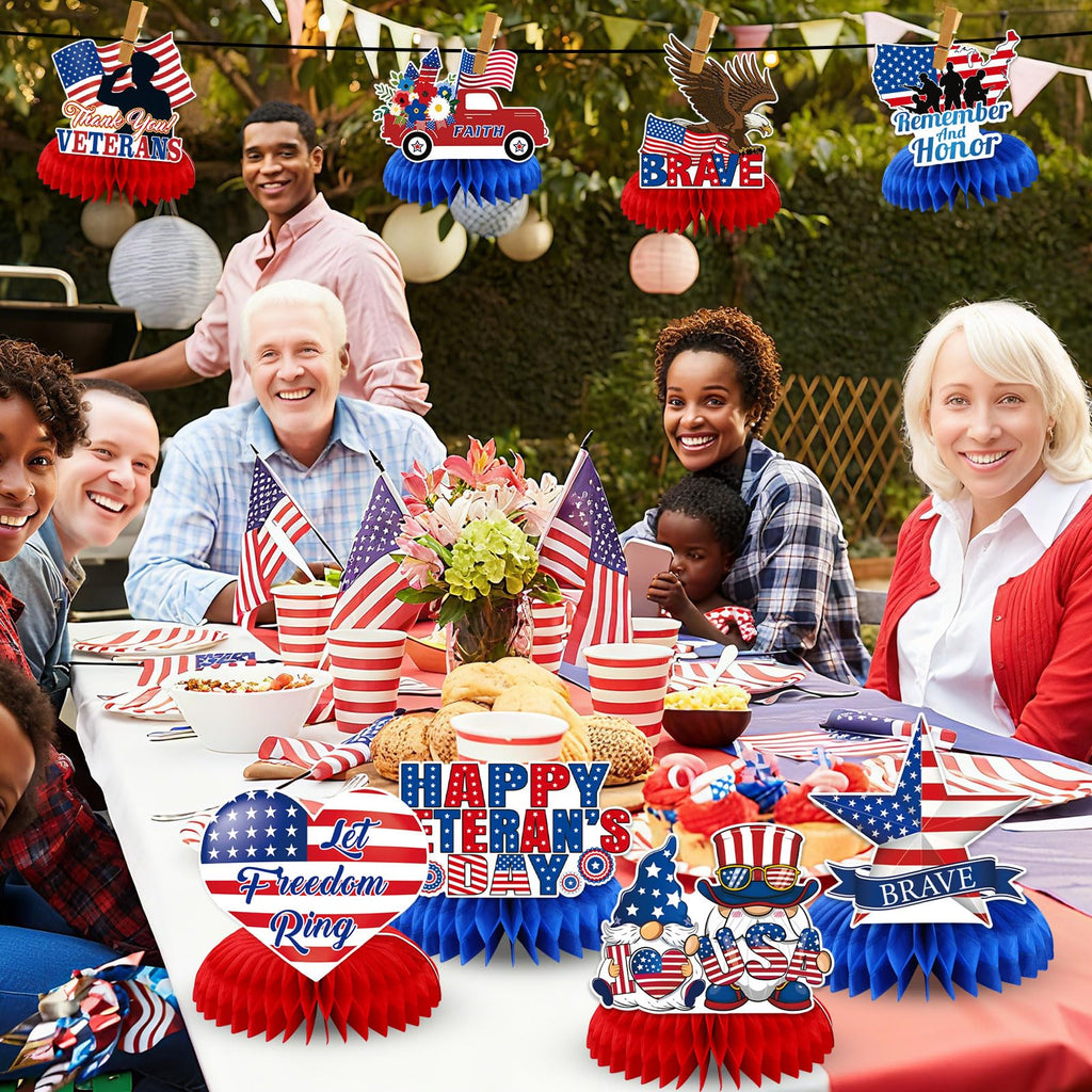 JULMELON 8-Piece Veterans Day Table Decorations | Honeycomb Centerpieces | 3D Double-Sided