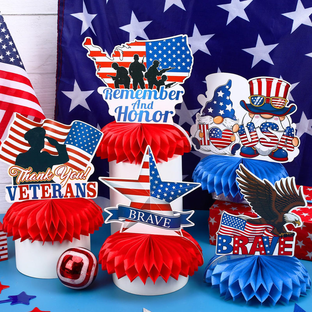 JULMELON 8-Piece Veterans Day Table Decorations | Honeycomb Centerpieces | 3D Double-Sided