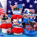 JULMELON 8-Piece Veterans Day Table Decorations | Honeycomb Centerpieces | 3D Double-Sided
