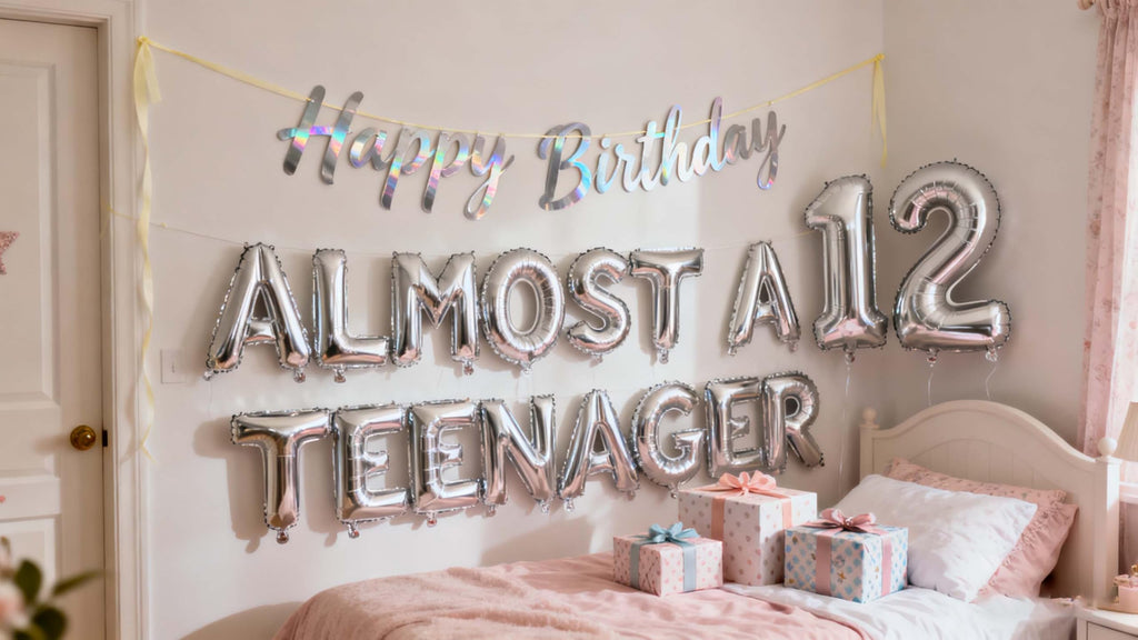JumDaQQ 12th Birthday Decorations for Boys — Silver Banner & 12 Balloons