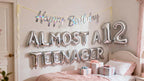 JumDaQQ 12th Birthday Decorations for Boys — Silver Banner & 12 Balloons
