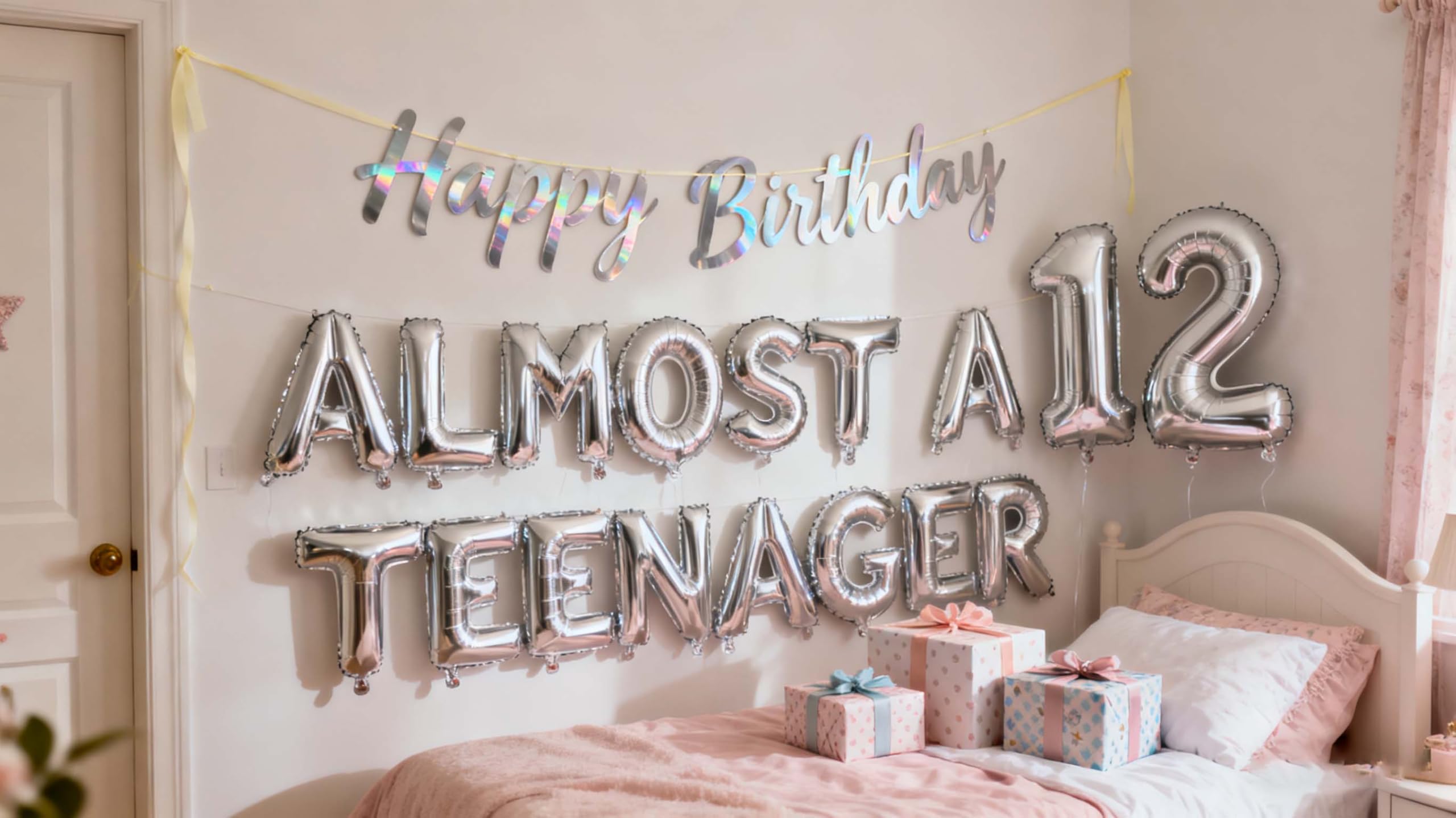 JumDaQQ 12th Birthday Decorations for Boys — Silver Banner & 12 Balloons