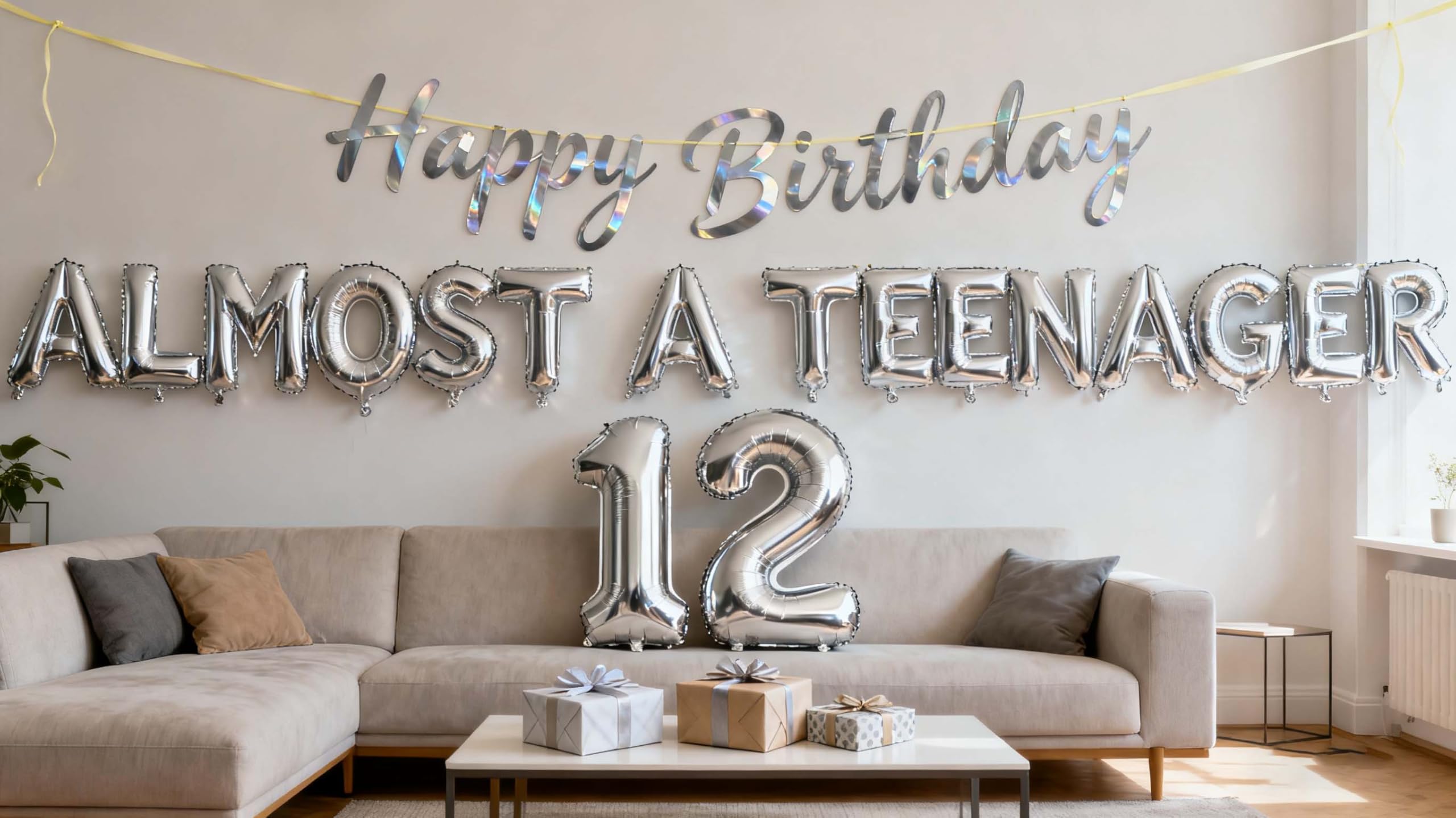 JumDaQQ 12th Birthday Decorations for Boys — Silver Banner & 12 Balloons