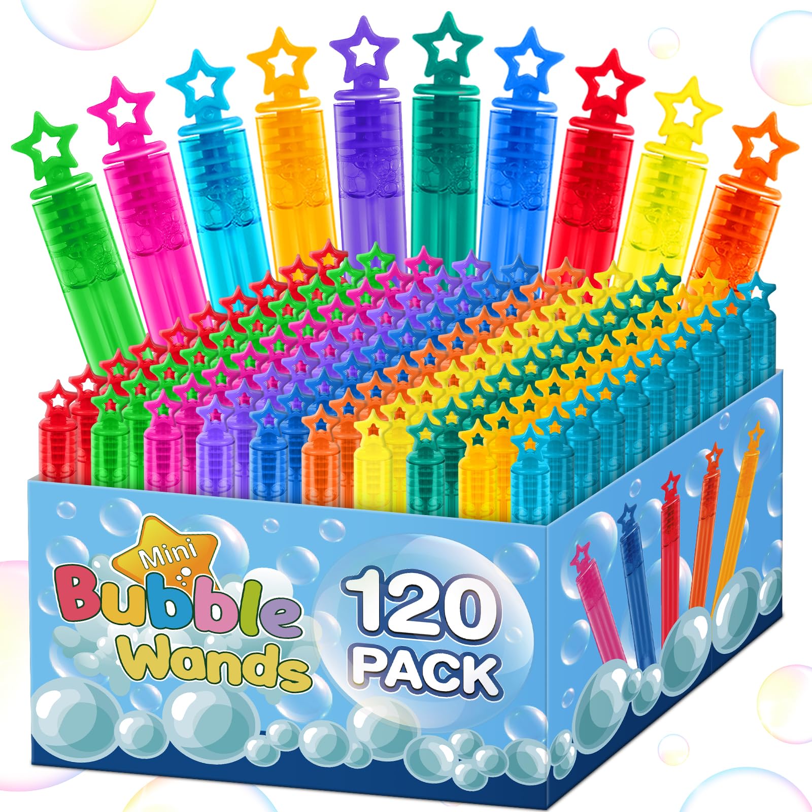 120 Mini Bubble Wands in Six Bright Colors | Jumlys Party Favors Pack