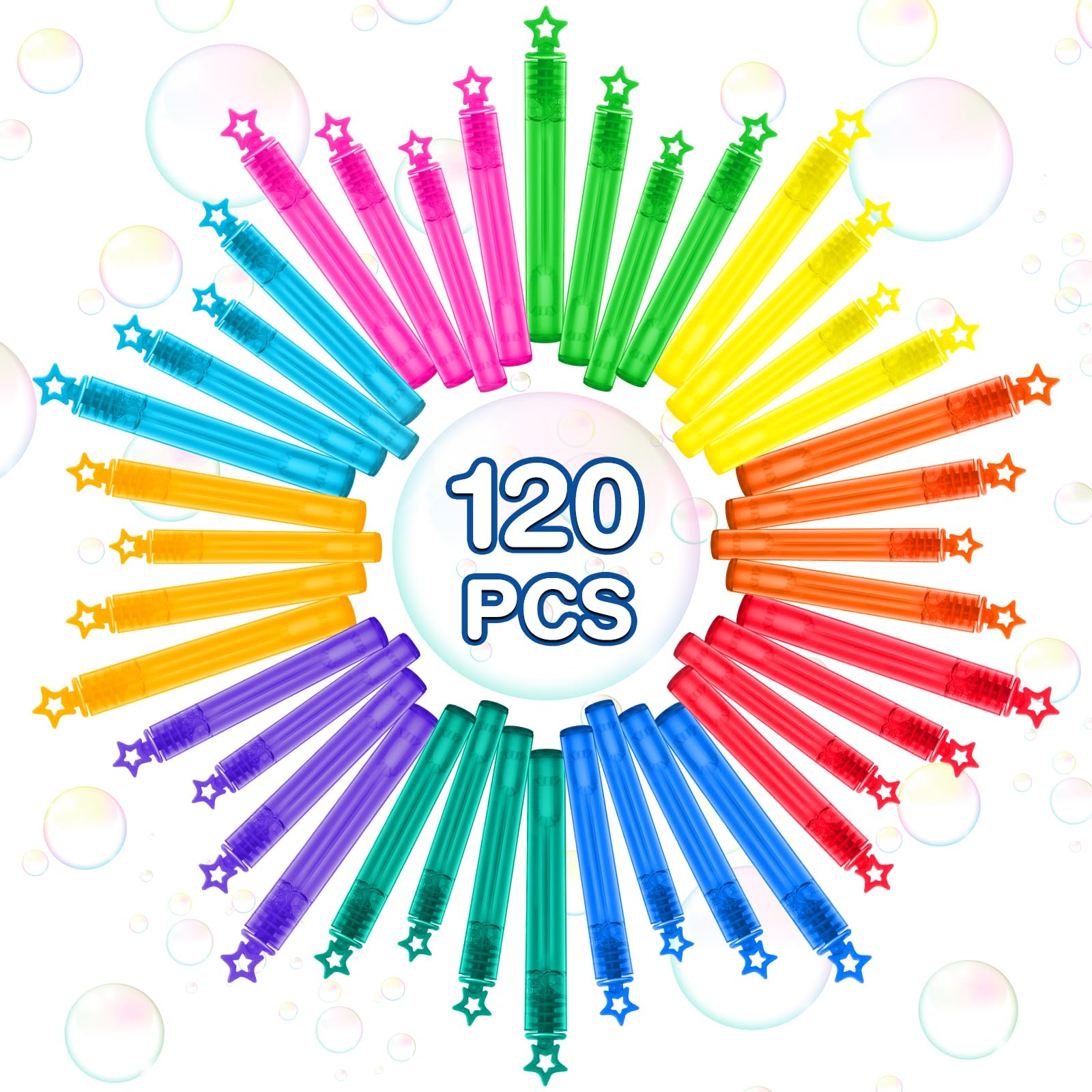 120 Mini Bubble Wands in Six Bright Colors | Jumlys Party Favors Pack