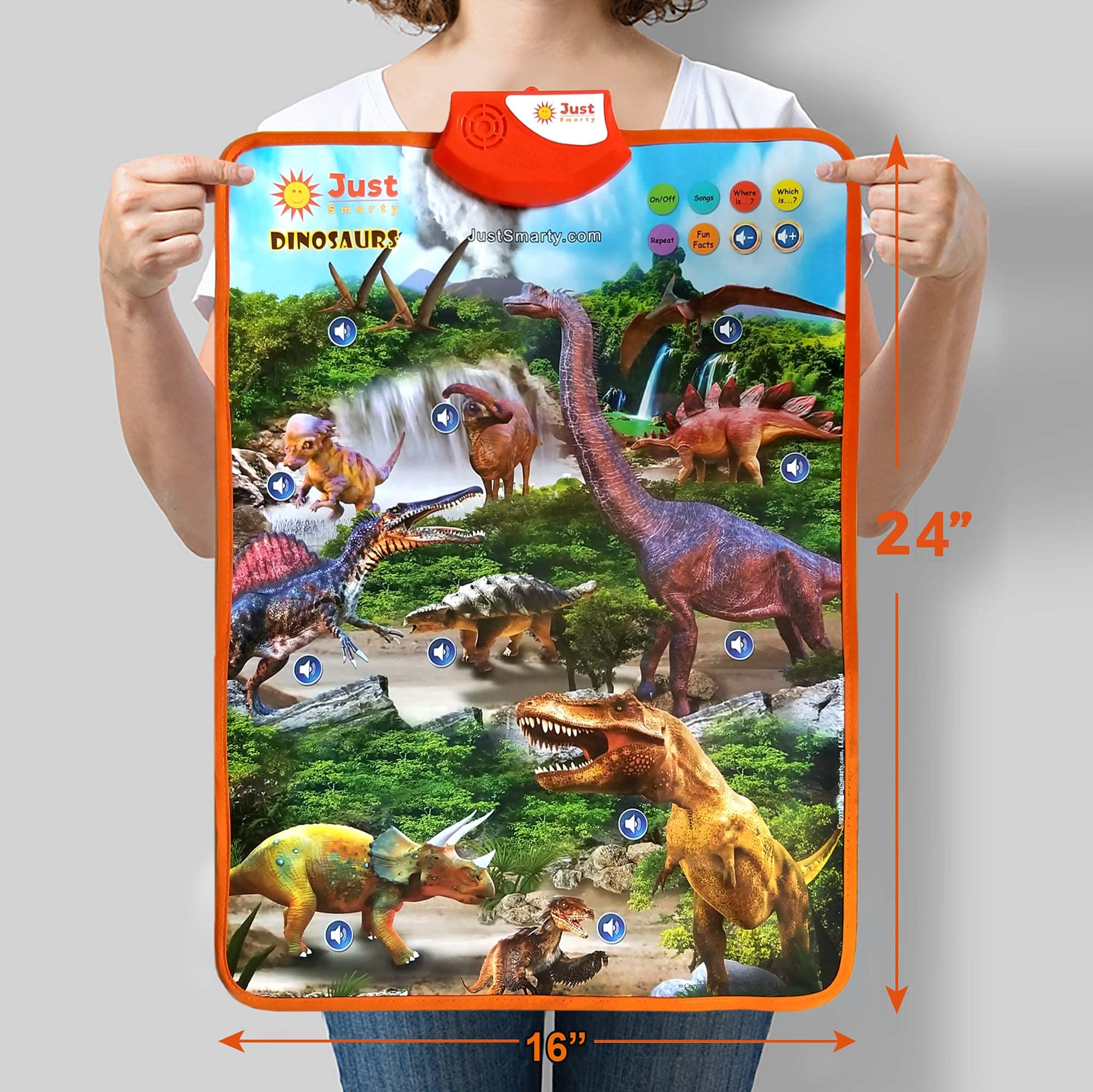 Just Smarty Interactive Dinosaur Learning Poster – Engaging Dinosaur Toys for Kids 3-5 | Includes 4 Figures and Sounds | Party Favors