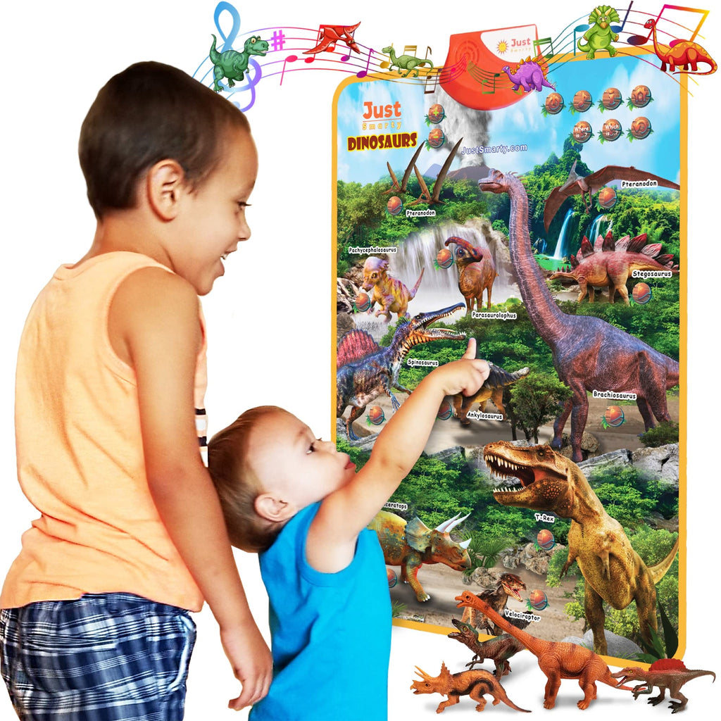 Just Smarty Interactive Dinosaur Learning Poster – Engaging Dinosaur Toys for Kids 3-5 | Includes 4 Figures and Sounds | Party Favors