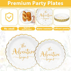 Justforjoyful The Adventure Begins Dinner Plates & Napkins – Engagement & Bridal Shower Set (25 Guests)