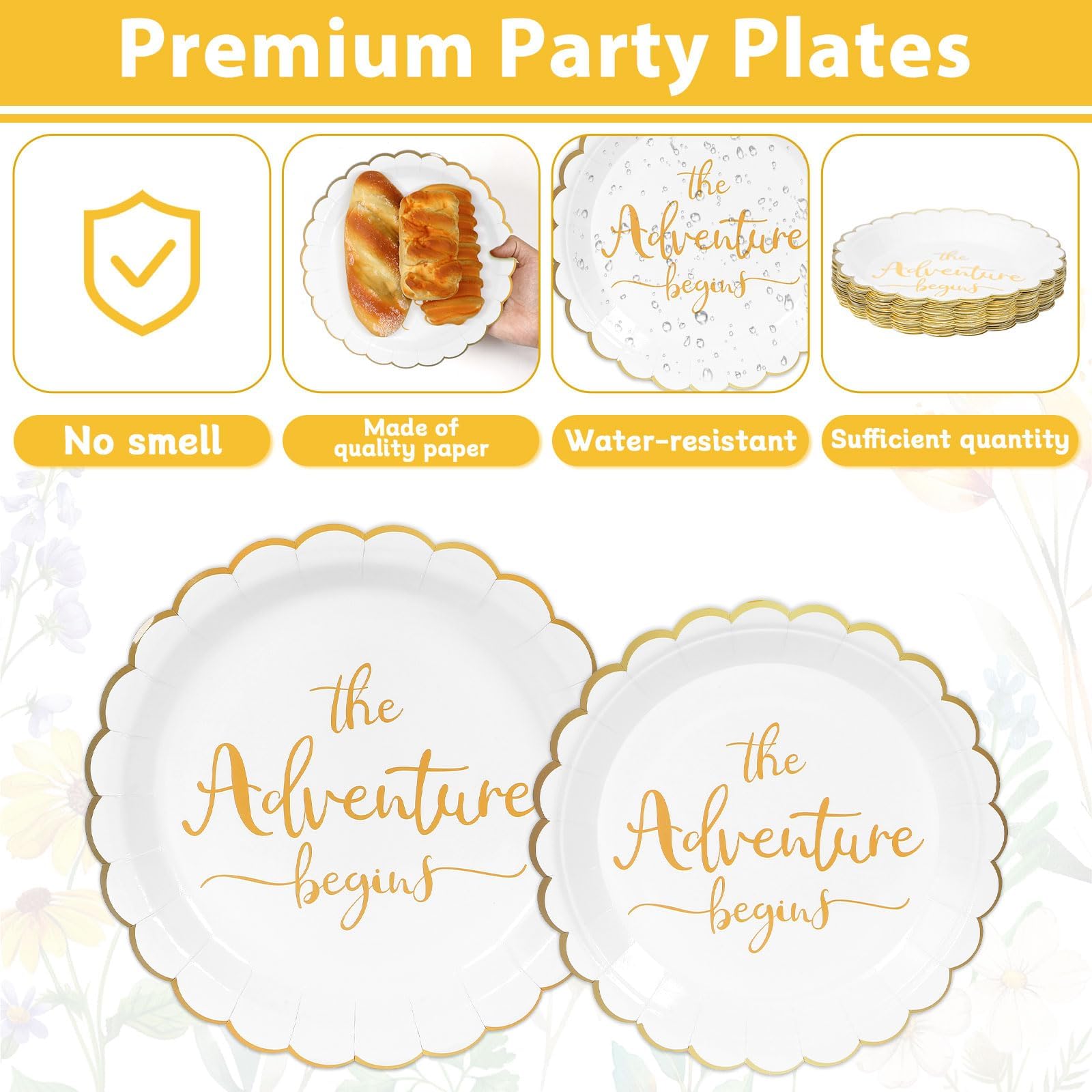 Justforjoyful The Adventure Begins Dinner Plates & Napkins – Engagement & Bridal Shower Set (25 Guests)