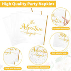 Justforjoyful The Adventure Begins Dinner Plates & Napkins – Engagement & Bridal Shower Set (25 Guests)