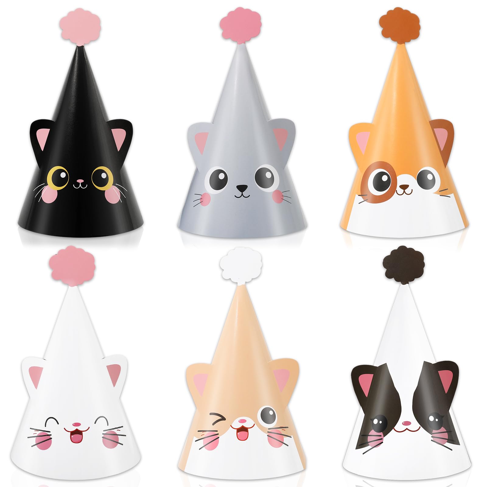 Justforjoyful 24 Pc Cat Birthday Cone Hats – Kitten Theme Party Supplies