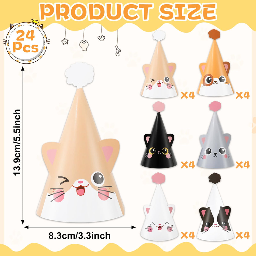 Justforjoyful 24 Pc Cat Birthday Cone Hats – Kitten Theme Party Supplies