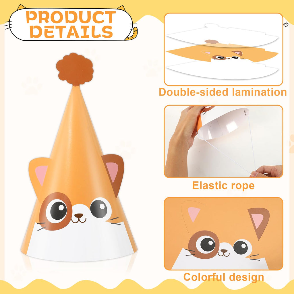 Justforjoyful 24 Pc Cat Birthday Cone Hats – Kitten Theme Party Supplies