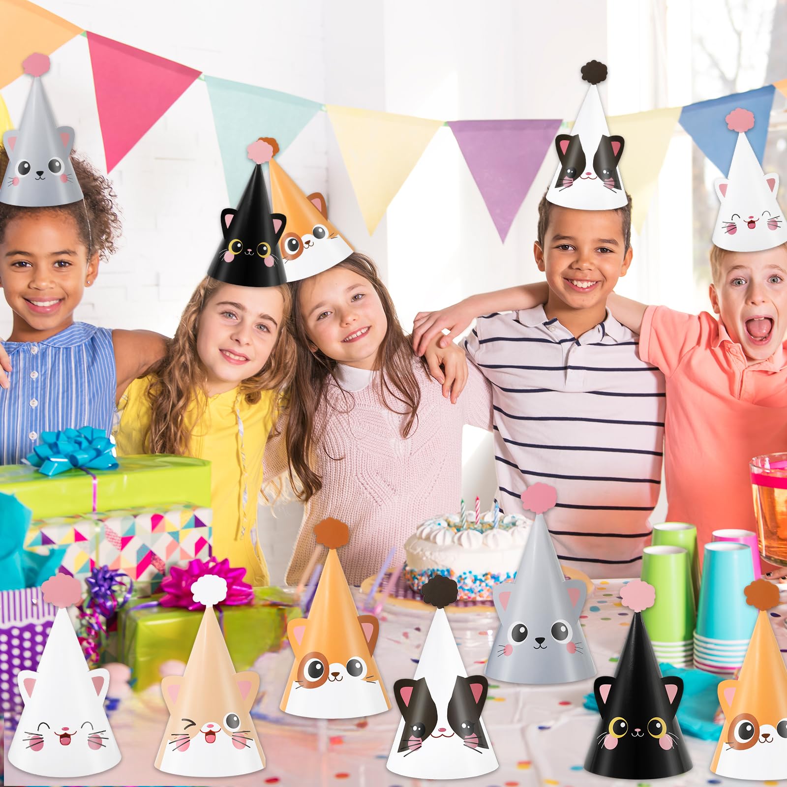 Justforjoyful 24 Pc Cat Birthday Cone Hats – Kitten Theme Party Supplies