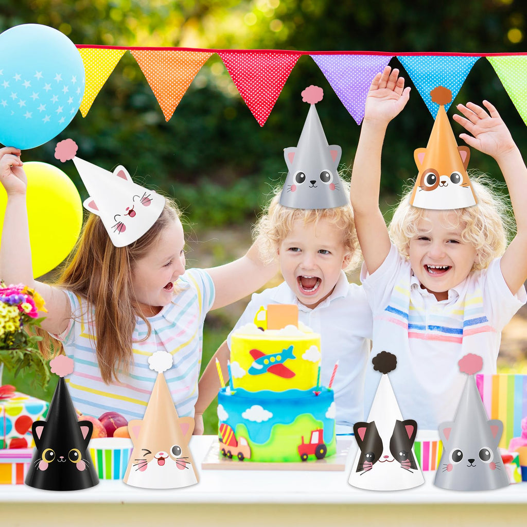 Justforjoyful 24 Pc Cat Birthday Cone Hats – Kitten Theme Party Supplies