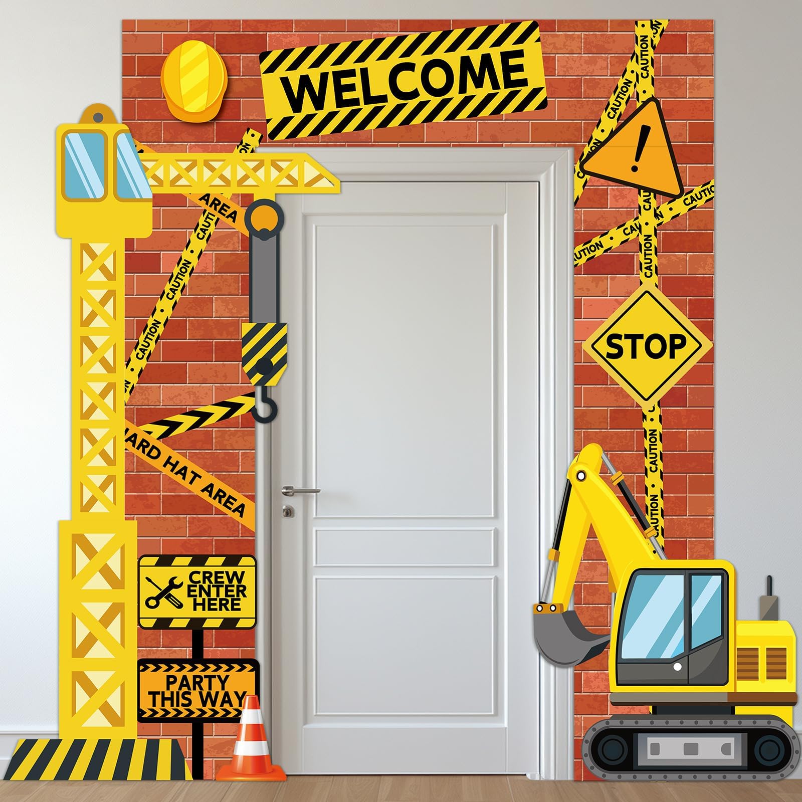 Justforjoyful Construction Porch Sign Banner – Yellow Excavator Truck Backdrop for Parties