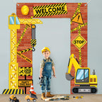 Justforjoyful Construction Porch Sign Banner – Yellow Excavator Truck Backdrop for Parties