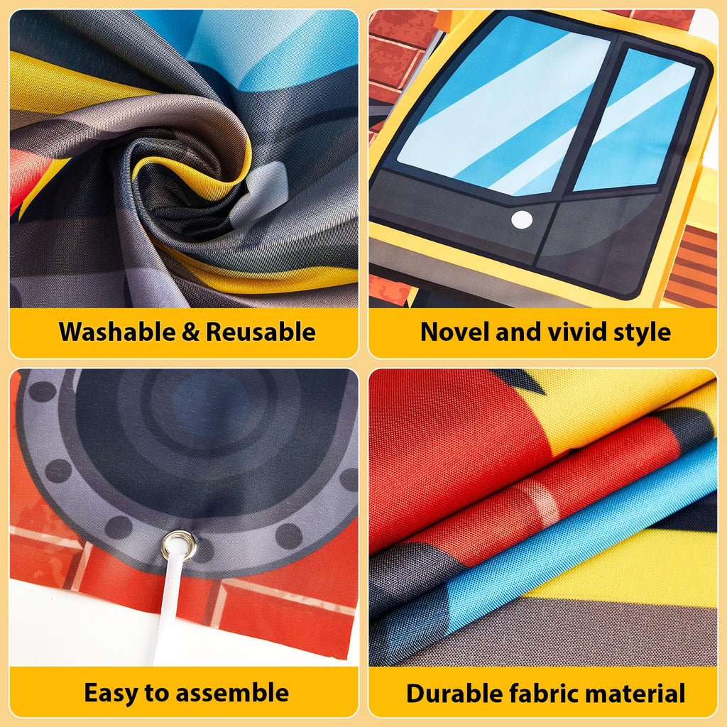 Justforjoyful Construction Porch Sign Banner – Yellow Excavator Truck Backdrop for Parties