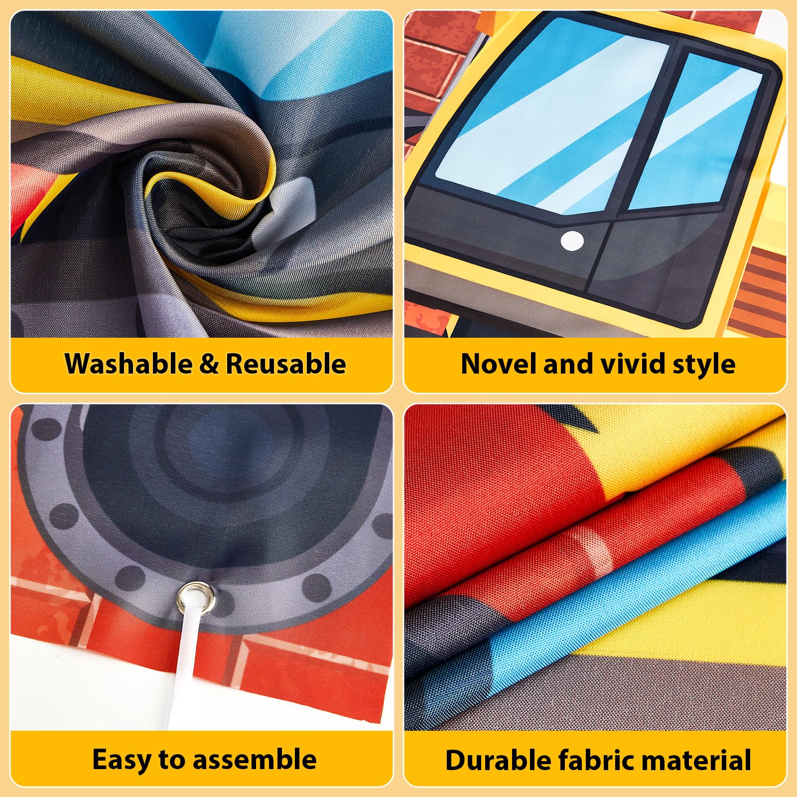 Justforjoyful Construction Porch Sign Banner – Yellow Excavator Truck Backdrop for Parties
