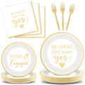 Justforjoyful 96Pcs Happy Engagement Party Supplies – She Said Yes Tableware Set for 24