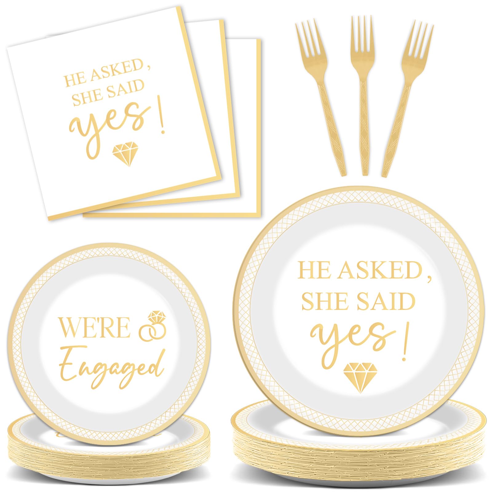 Justforjoyful 96Pcs Happy Engagement Party Supplies – She Said Yes Tableware Set for 24