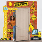 Justforjoyful Construction Porch Sign Banner – Yellow Excavator Truck Backdrop for Parties